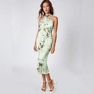 FLORAL CROSS HALTER MIDI DRESS